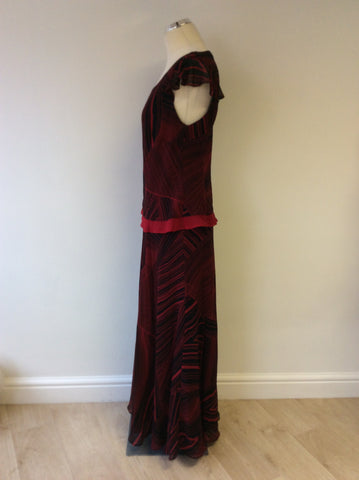 WINDSMOOR RED & BLACK PRINT LONG SILK DRESS SIZE 12