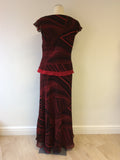 WINDSMOOR RED & BLACK PRINT LONG SILK DRESS SIZE 12