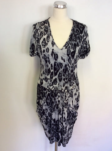 REISS 1971 BLACK & GREY ANIMAL PRINT DRESS SIZE M