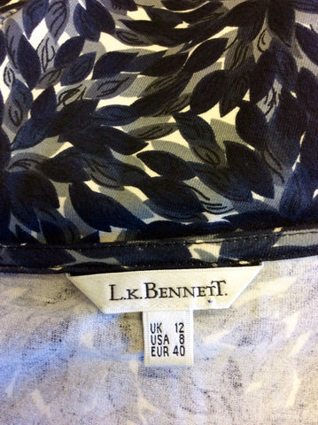 LK BENNETT BLACK,GREY & WHITE PRINT DRESS SIZE 12