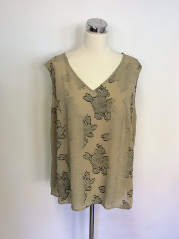 ELVI OLIVE GREEN FLORAL PRINT SLEEVELESS TOP & OVER BLOUSE SIZE 22