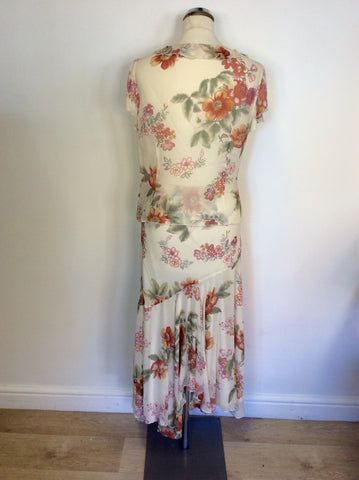 MONSOON IVORY FLORAL PRINT SILK TOP & SKIRT SIZE 10/14