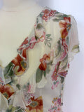MONSOON IVORY FLORAL PRINT SILK TOP & SKIRT SIZE 10/14