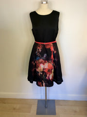 TED BAKER BLACK & FLORAL PRINT DRESS SIZE 4 UK 14