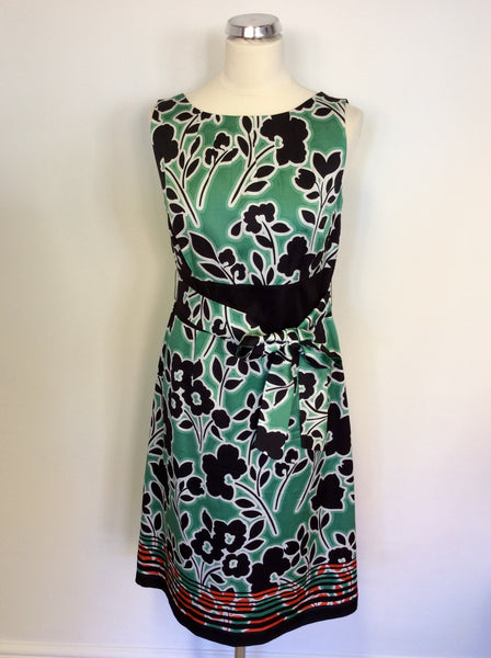 MONSOON BLACK,GREEN,RED & WHITE FLORAL PRINT DRESS SIZE 12
