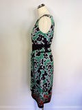 MONSOON BLACK,GREEN,RED & WHITE FLORAL PRINT DRESS SIZE 12