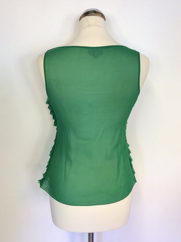 KAREN MILLEN GREEN SILK TIERED FRILL SILK TOP SIZE 10