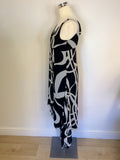 MARKS & SPENCER AUTOGRAPH BLACK & WHITE PRINT HANDKERCHIEF HEM DRESS SIZE 8 PETITE