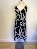 MARKS & SPENCER AUTOGRAPH BLACK & WHITE PRINT HANDKERCHIEF HEM DRESS SIZE 8 PETITE