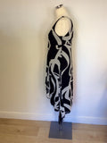 MARKS & SPENCER AUTOGRAPH BLACK & WHITE PRINT HANDKERCHIEF HEM DRESS SIZE 14 PETITE
