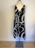 MARKS & SPENCER AUTOGRAPH BLACK & WHITE PRINT HANDKERCHIEF HEM DRESS SIZE 14 PETITE