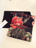 KAREN MILLEN BLACK & RED FLORAL PRINT DRESS & BRAND NEW MATCHING CLUTCH BAG SIZE 14
