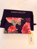 KAREN MILLEN BLACK & RED FLORAL PRINT DRESS & BRAND NEW MATCHING CLUTCH BAG SIZE 14