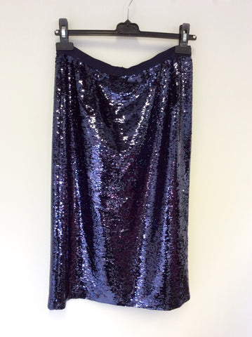 BRAND NEW WHISTLES DARK BLUE SEQUINED PENCIL SKIRT SIZE 12 - Whispers Dress Agency - Sold - 1