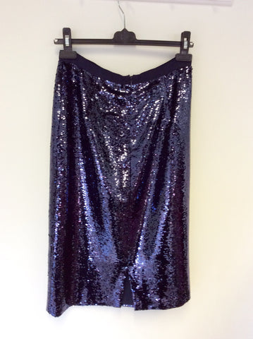 BRAND NEW WHISTLES DARK BLUE SEQUINED PENCIL SKIRT SIZE 12 - Whispers Dress Agency - Sold - 2