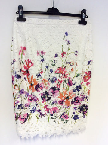 DAMSEL IN A DRESS WHITE FLORAL PRINT SKIRT SIZE 12 - Whispers Dress Agency - Sold - 1