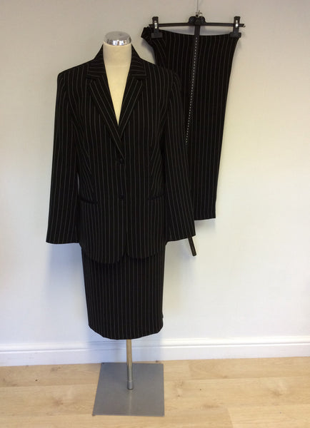BIANCA BLACK PINSTRIPE JACKET,SKIRT & TROUSER SUIT SIZE 12/14 - Whispers Dress Agency - Womens Suits & Tailoring - 1