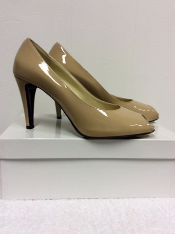 RUSSELL & BROMLEY BLUSH PATENT LEATHER PEEPTOE HEELS SIZE 6/39 - Whispers Dress Agency - Womens Heels - 3