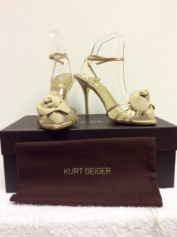 KURT GEIGER LUXE CHAMPAGNE SATIN FLOWER FRONT SANDALS SIZE 6/39 - Whispers Dress Agency - Womens Sandals - 1