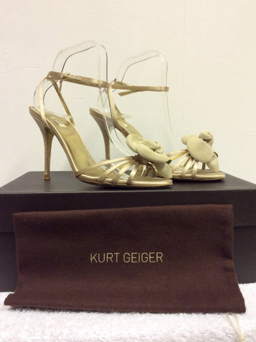 KURT GEIGER LUXE CHAMPAGNE SATIN FLOWER FRONT SANDALS SIZE 6/39 - Whispers Dress Agency - Womens Sandals - 3