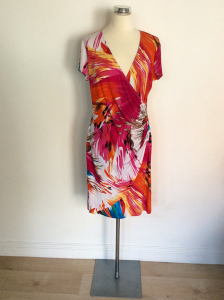 FRANK LYMAN MULTI COLOURED  STRETCH WRAP DRESS SIZE 16