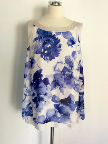 JACQUES VERT BLUE & WHITE FLORAL PRINT LAYERED TOP SIZE 20