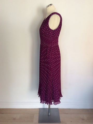 JACQUES VERT DEEP MAGENTA PINK SPOTTED DRESS SIZE 10