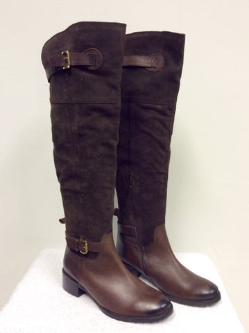 BRAND NEW CARVELA BY KURT GEIGER BROWN SUEDE & LEATHER KNEE HIGH BOOTS SIZE 6/39 - Whispers Dress Agency - Sold - 1
