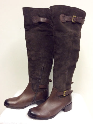 BRAND NEW CARVELA BY KURT GEIGER BROWN SUEDE & LEATHER KNEE HIGH BOOTS SIZE 6/39 - Whispers Dress Agency - Sold - 2