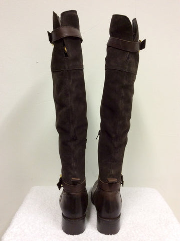 BRAND NEW CARVELA BY KURT GEIGER BROWN SUEDE & LEATHER KNEE HIGH BOOTS SIZE 6/39 - Whispers Dress Agency - Sold - 3