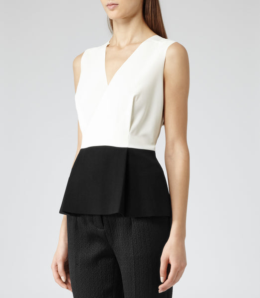 REISS ORCHID BLACK & WHITE PEPLUM TOP SIZE 12 - Whispers Dress Agency - Womens Tops - 1