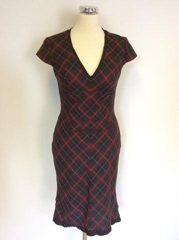 KAREN MILLEN BLACK & RED CHECK PENCIL DRESS SIZE 10