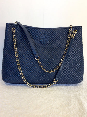 BRAND NEW TONY BURCH NAVY BLUE LEATHER QUILTED SHOULDER BAG - Whispers Dress Agency - Shoulder Bags - 1