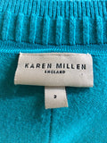 KAREN MILLEN TURQOUISE SCOOP NECK CARDIGAN SIZE 2 UK 10