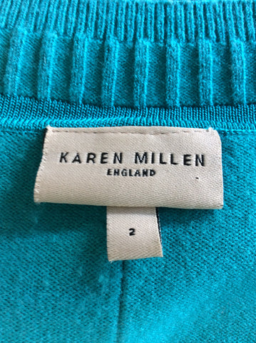 KAREN MILLEN TURQOUISE SCOOP NECK CARDIGAN SIZE 2 UK 10