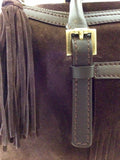 BURBERRY DARK BROWN SUEDE & LEATHER TRIM FRINGED HAND BAG - Whispers Dress Agency - Handbags - 2