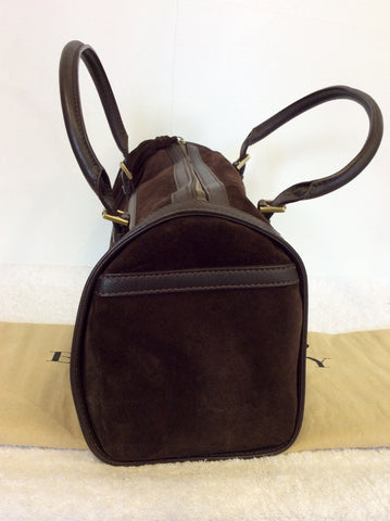 BURBERRY DARK BROWN SUEDE & LEATHER TRIM FRINGED HAND BAG - Whispers Dress Agency - Handbags - 3