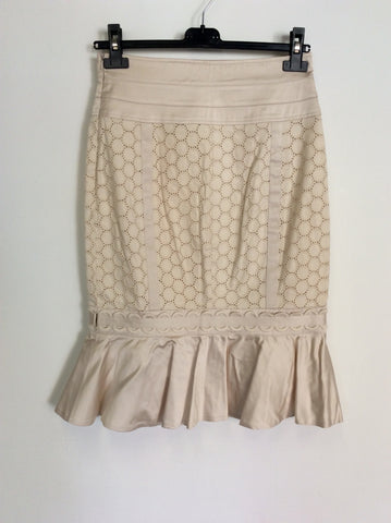 KAREN MILLEN CREAM BROIDERY ANGLAISE STRAIGHT SKIRT SIZE 10