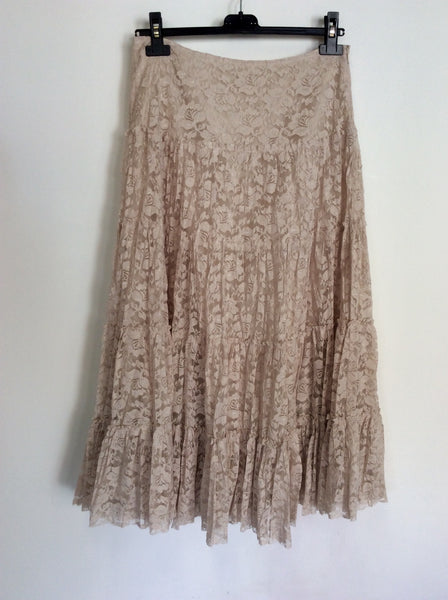 PHASE EIGHT NUDE BEIGE LACE CALF LENGTH SKIRT SIZE 12