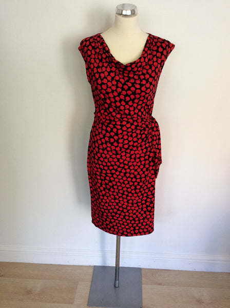 PHASE EIGHT BLACK & RED APPLE PRINT STRETCH JERSEY DRESS SIZE 12