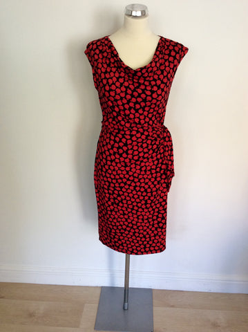 PHASE EIGHT BLACK & RED APPLE PRINT STRETCH JERSEY DRESS SIZE 12