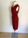 PHASE EIGHT BLACK & RED APPLE PRINT STRETCH JERSEY DRESS SIZE 12