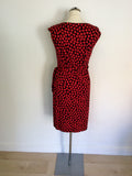 PHASE EIGHT BLACK & RED APPLE PRINT STRETCH JERSEY DRESS SIZE 12