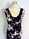 PHASE EIGHT NAVY BLUE & WHITE BUTTERFLY PRINT DRESS SIZE 14