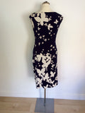 PHASE EIGHT NAVY BLUE & WHITE BUTTERFLY PRINT DRESS SIZE 14