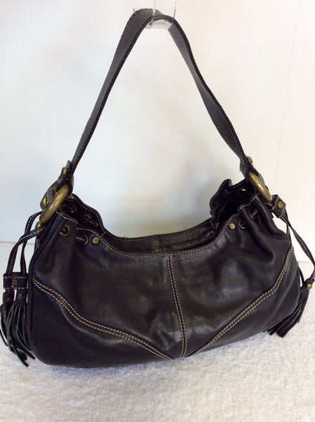 FRANCESCO BIASIA BLACK LEATHER SHOULDER BAG - Whispers Dress Agency - Sold - 1