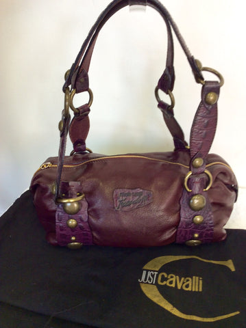 ROBERTO CAVALLI DARK PURPLE LEATHER STUDDED TRIM SHOULDER BAG - Whispers Dress Agency - Shoulder Bags - 1