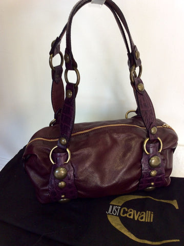 ROBERTO CAVALLI DARK PURPLE LEATHER STUDDED TRIM SHOULDER BAG - Whispers Dress Agency - Shoulder Bags - 2
