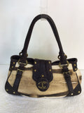 JUST CAVALLI BROWN & CREAM PRINT LEATHER & CANVAS SHOULDER BAG - Whispers Dress Agency - Shoulder Bags - 2