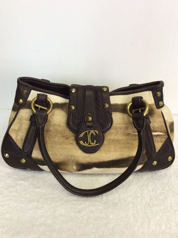 JUST CAVALLI BROWN & CREAM PRINT LEATHER & CANVAS SHOULDER BAG - Whispers Dress Agency - Shoulder Bags - 5